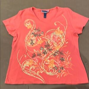 Cotton Coral Glittery Women's Top XL